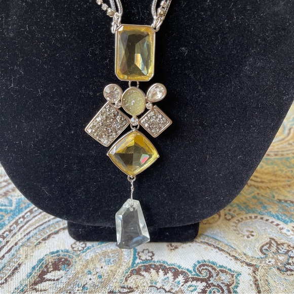 Chico’s long faceted citrine color & rhinestone Druzy necklace - Picture 4 of 7